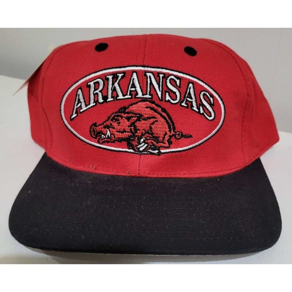 VTG  90s Arkansas Razorback Ball Cap Logo Red Snapback Trucker JJ Of Dallas NWT